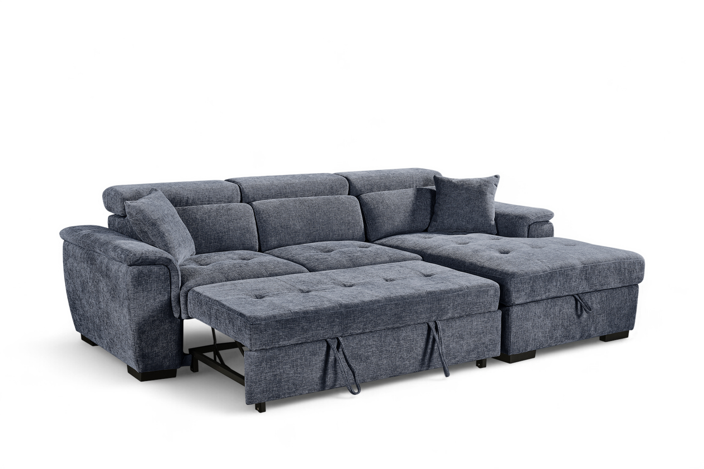 Pale Blue Chenille Fabric Corner Sofabed with Storage