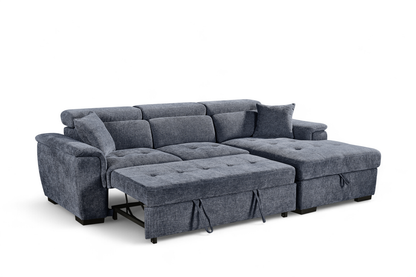 Pale Blue Chenille Fabric Corner Sofabed with Storage