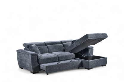 Pale Blue Chenille Fabric Corner Sofabed with Storage