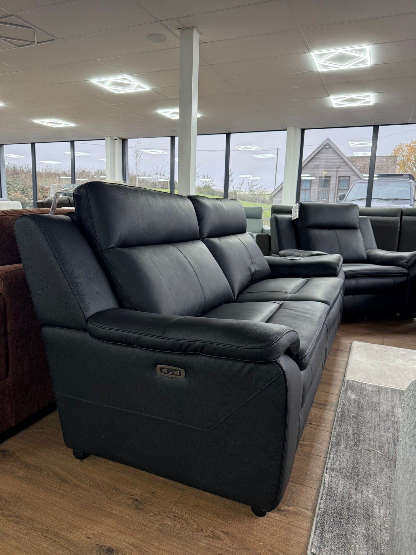 Boston Genuine Leather Electric Recliner 3 Seater Leather - Black