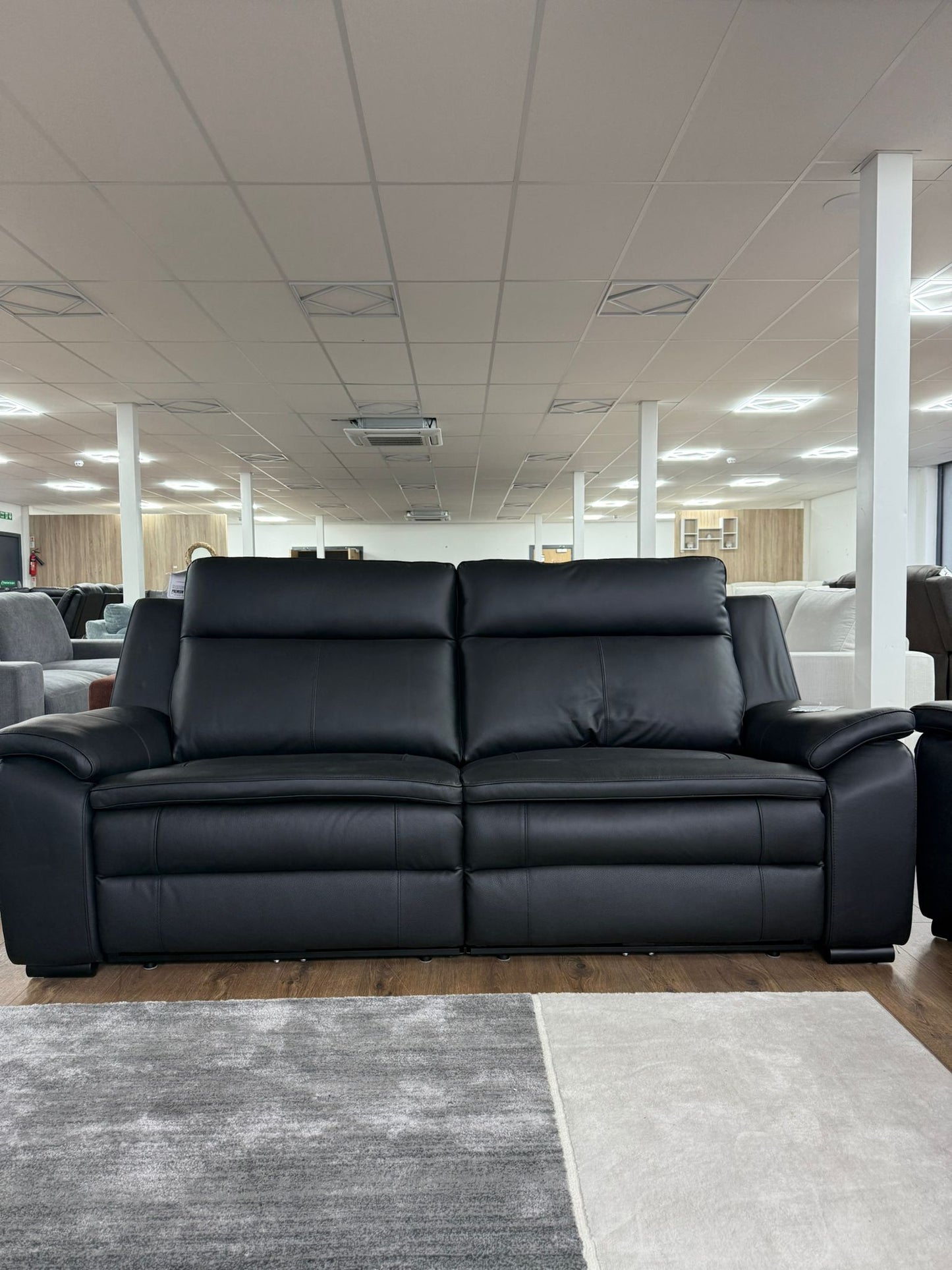 Boston Genuine Leather Electric Recliner 3 Seater Leather - Black