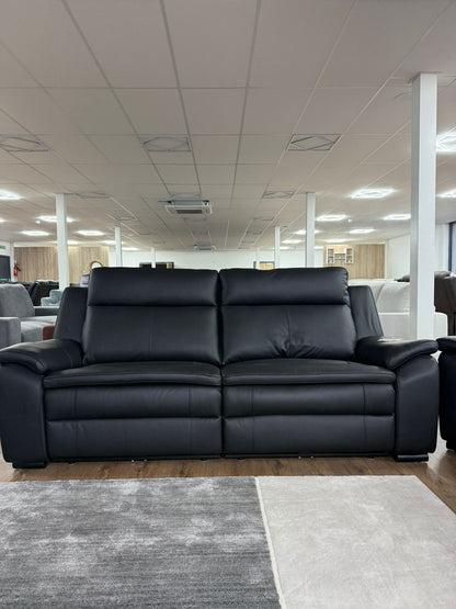 Boston Genuine Leather Electric Recliner 3 Seater Leather - Black
