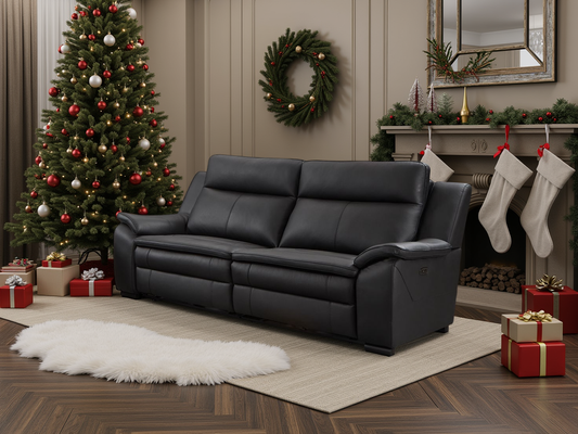 Boston Electric Recliner 3 Seater Leather - Black