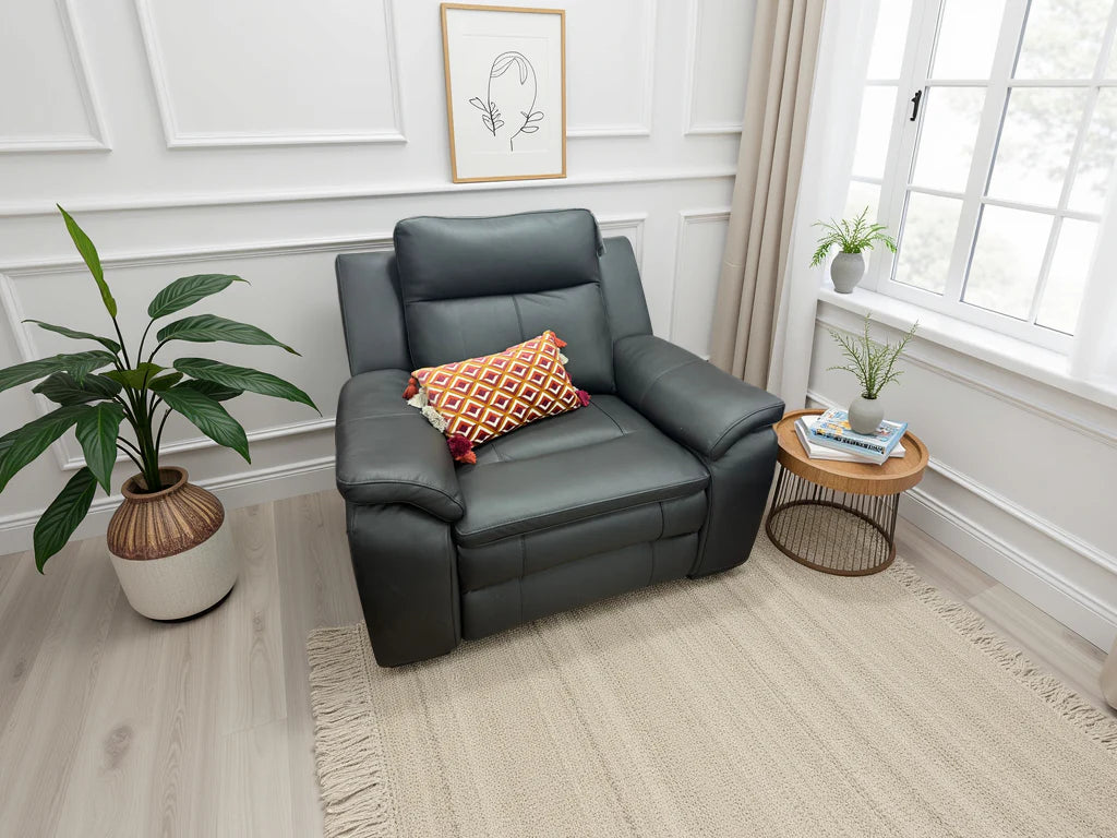 Boston Genuine Leather Electric Recliner Sofa Black Armchair