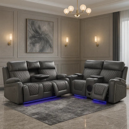 Florida 3+2 Music Electric Recliners Aire Leather Sofa - Grey