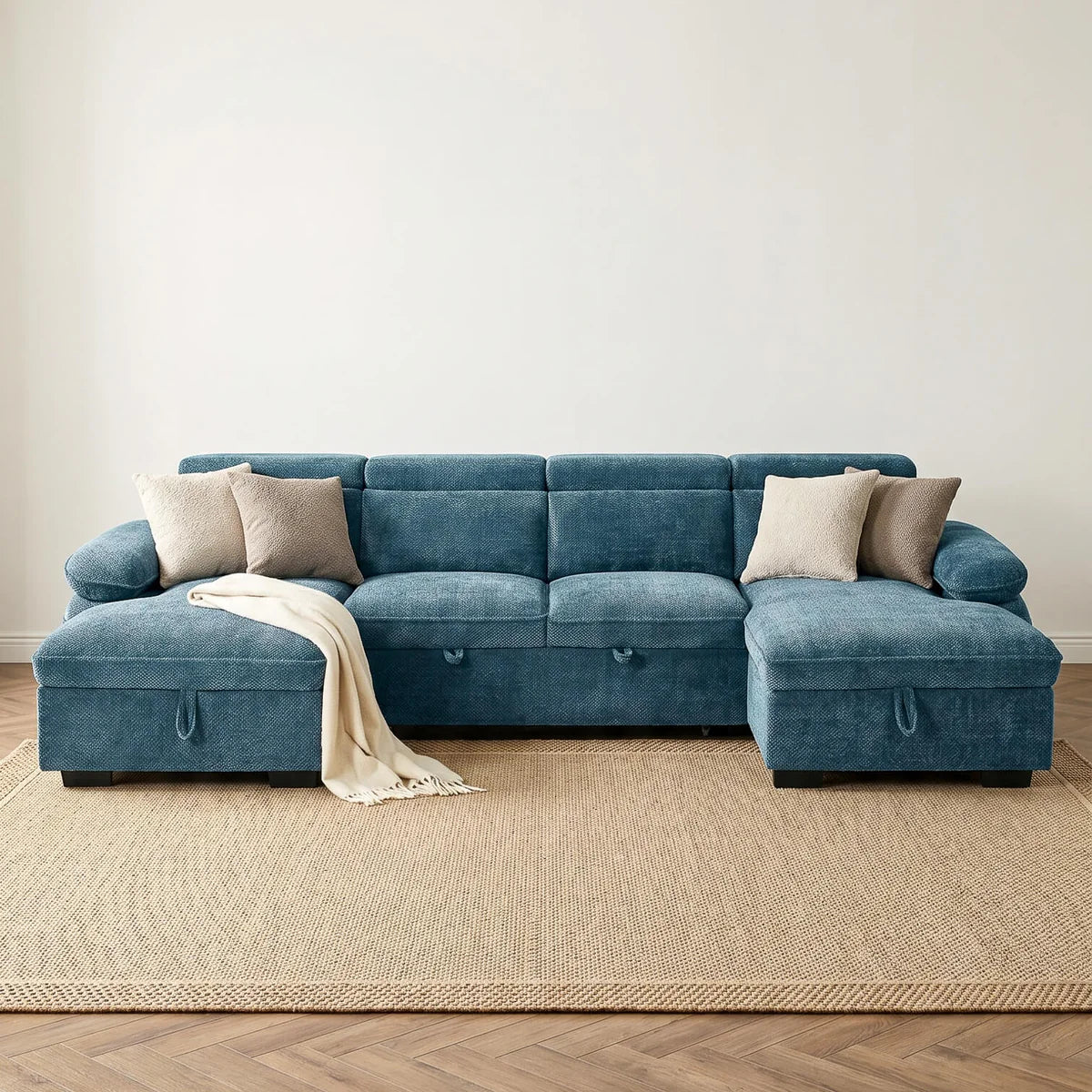 Hudson U Shape Storage Sofa Bed - Blue