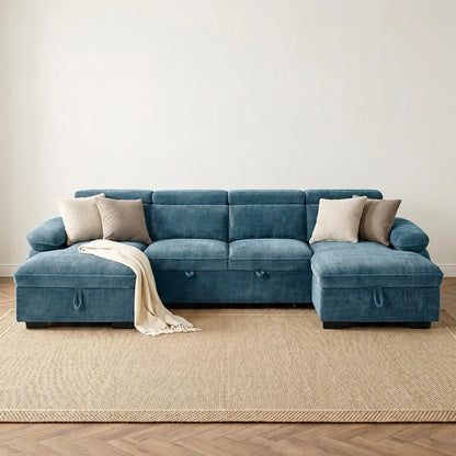 Hudson U Shape Storage Sofa Bed - Blue