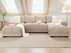 Azzuro Mocha U Shape Corner Sofa - Full Back Plush Velvet - 330cm Large Sectional