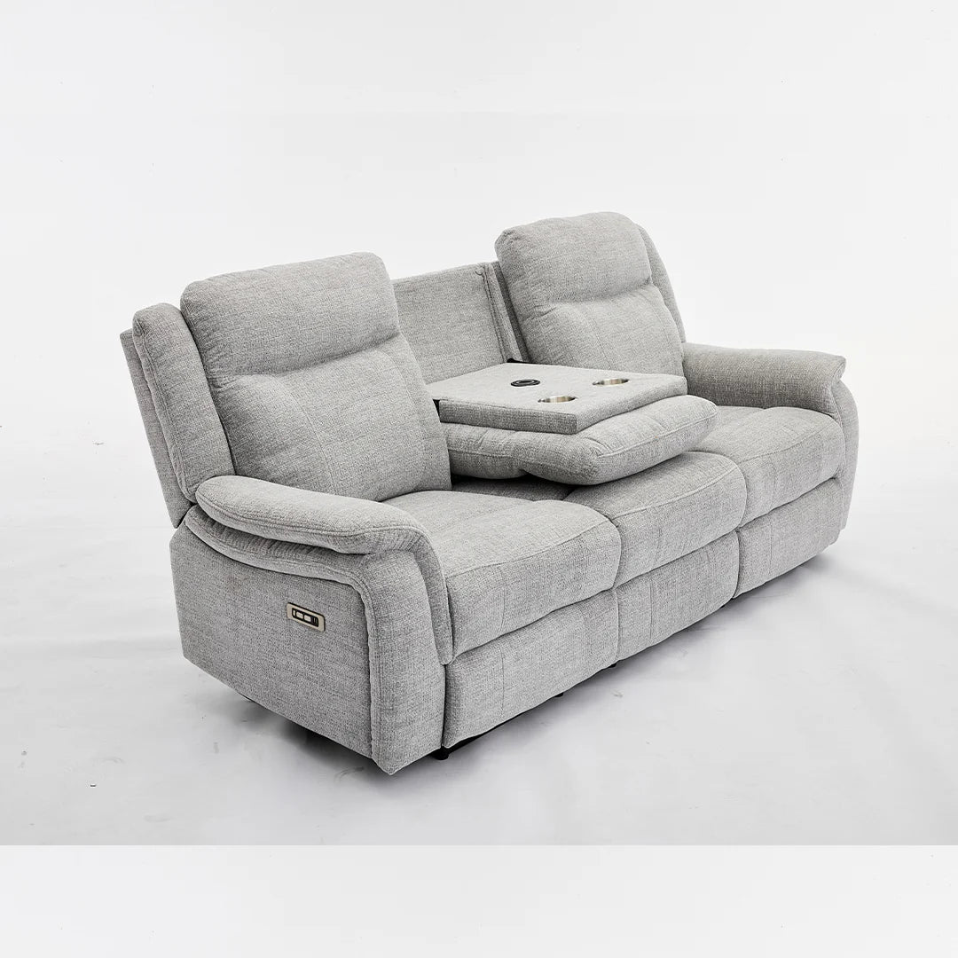 Siyara Fabric Electric Recliners Sofa - Grey With Cupholders-Cooling Cup-Holders/Bluetooth Speakers/Wireless Charging/USB Charging Ports/Storage