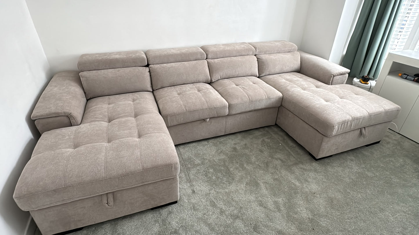 Alaya Storage U Shape Sofabed - Beige