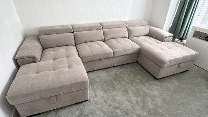 Alaya Storage U Shape Sofabed - Beige