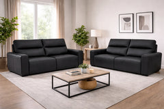 Bellagio Genuine Leather Electric Recliner 3+2 Seater Sofa - Black
