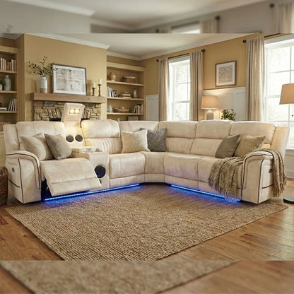 Geneva Pro Fabric Electric Recliner Corner Sofa With Cooling Cup Holders - Beige