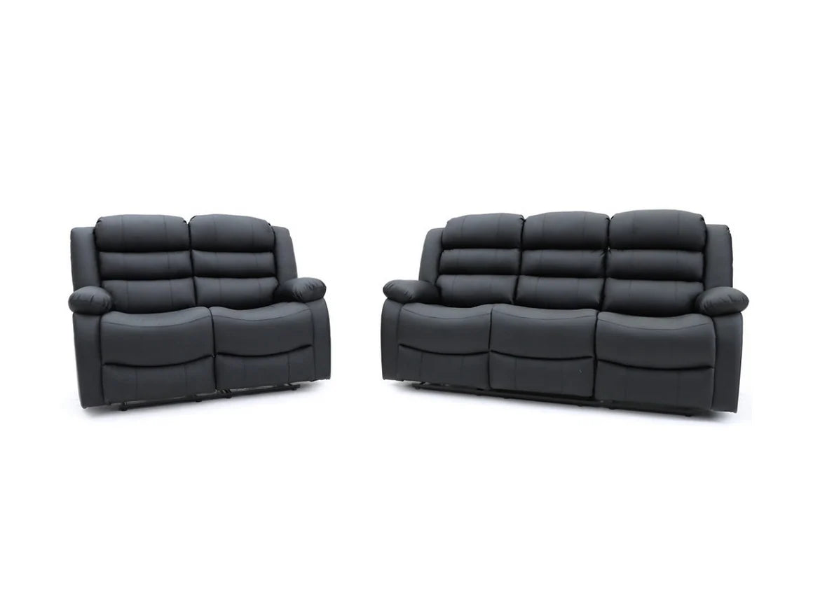 Roma 3+2 Aire Leather Manual Recliner Sofa - Black