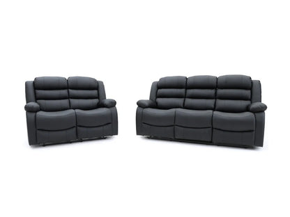 Roma 3+2 Aire Leather Manual Recliner Sofa - Black