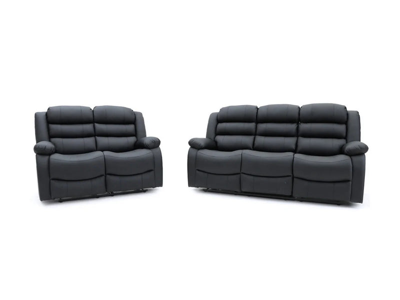 Roma 3+2 Aire Leather Manual Recliner Sofa - Black