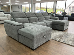 Alaya Large U Shape Pullout Sofabed With Storage - Grey | Adjustable Headrests