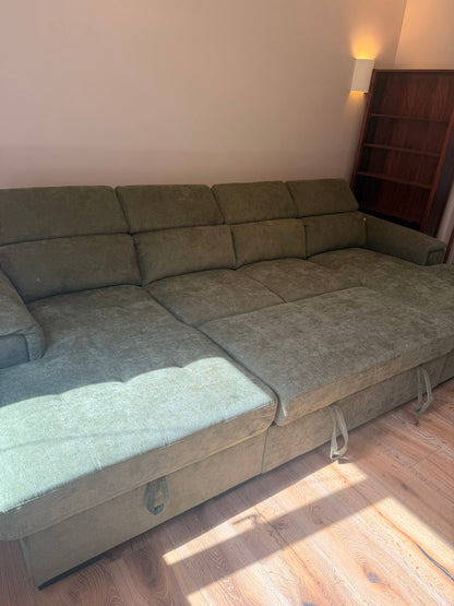 Alaya Storage U Shape Sofabed - Olive Green