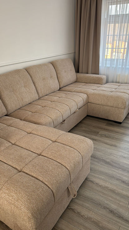 Palermo U Shape Storage Sofa Bed - Beige