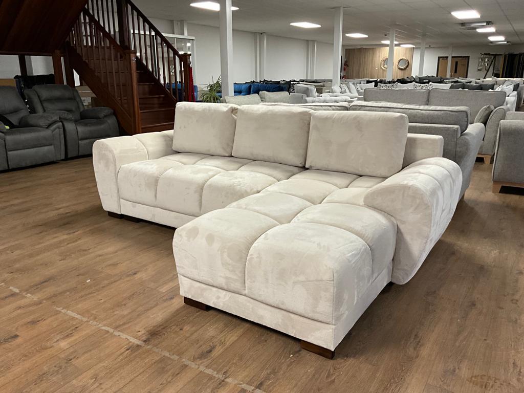 Azzuro Corner Sofa Bed With Storage - Universal Chaise - Plush Velvet  - Cream