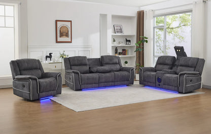 Geneva Pro Fabric Electric Recliner Sofas - Grey With Bluetooth/Cooling Cup-Holders/LED Lights (Copy)