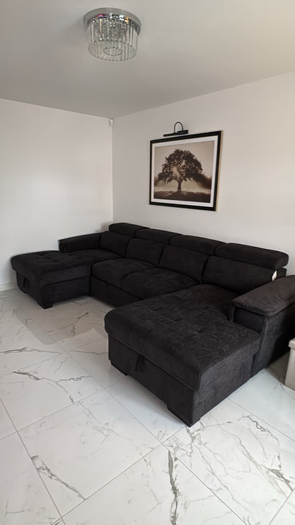 Alaya Storage U Shape Sofabed - Black