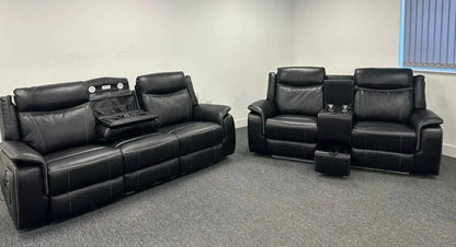 Prada Leather Recliner Sofa 3+2 Seater - Black