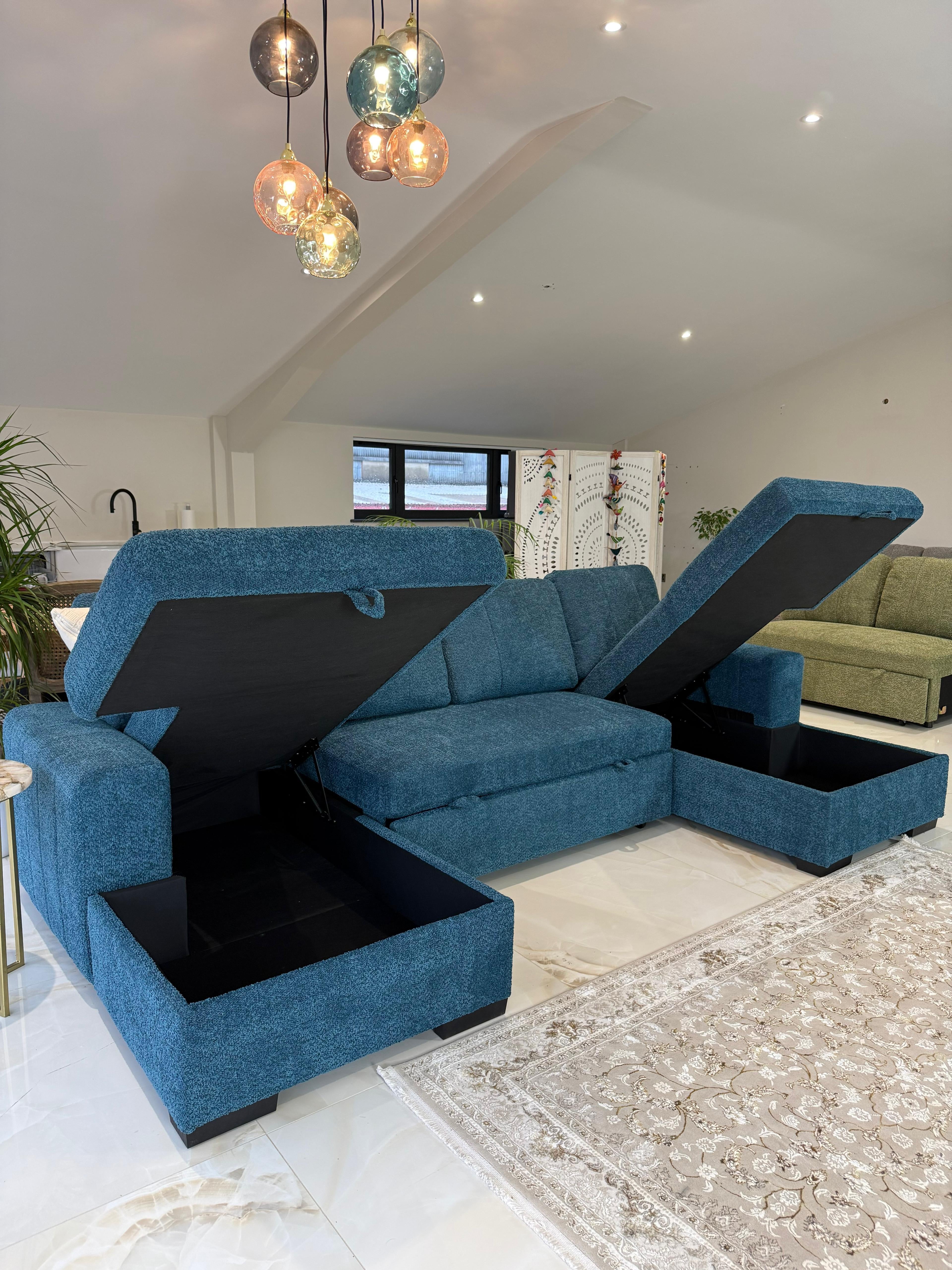 Como U Shape Corner Sofabed - Blue