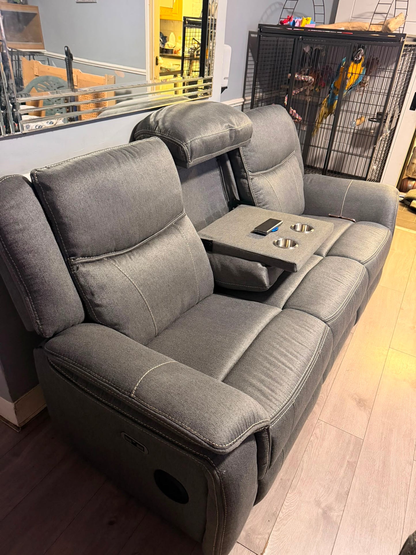 Galaxy Tech Fabric Electric Recliner 3+2 Seater Sofa - Grey