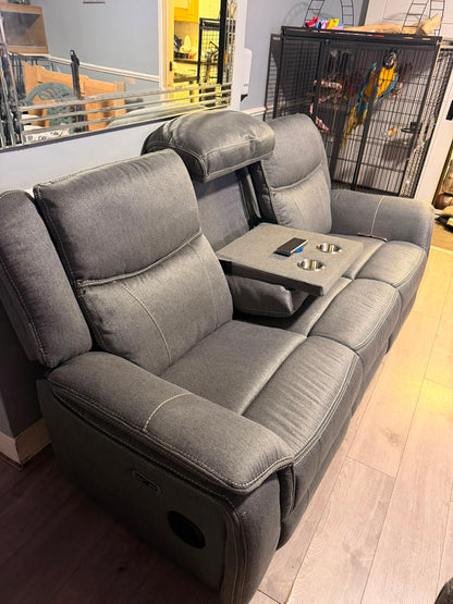 Galaxy Tech Fabric Electric Recliner 3+2 Seater Sofa - Grey