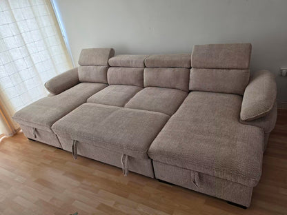 Hudson U Shape Storage Sofa Bed - Beige
