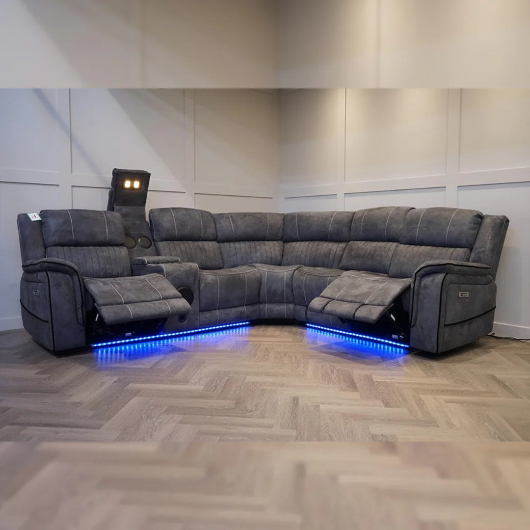 Geneva Pro Fabric Electric Recliner Corner Sofa - With Cooling Cup-Holders