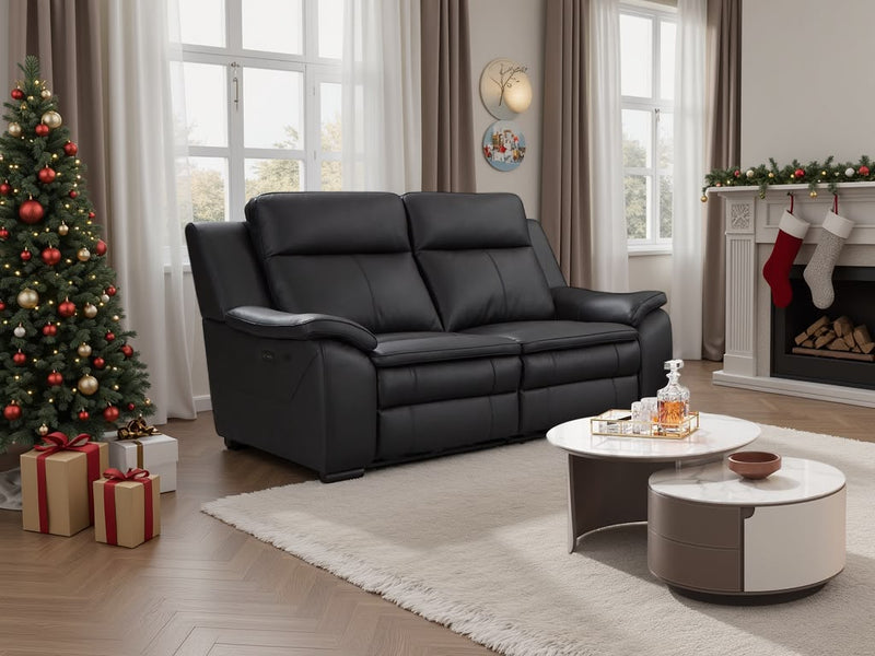 Boston Genuine Leather Electric Recliner 2 Seater Leather - Black