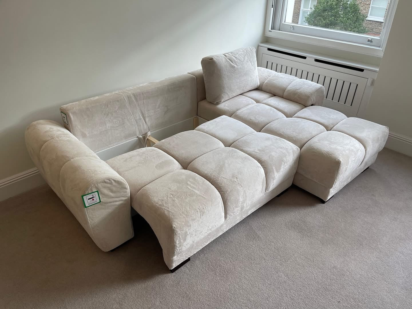 Azzuro Corner Sofa Bed With Storage - Universal Chaise - Plush Velvet  - Cream