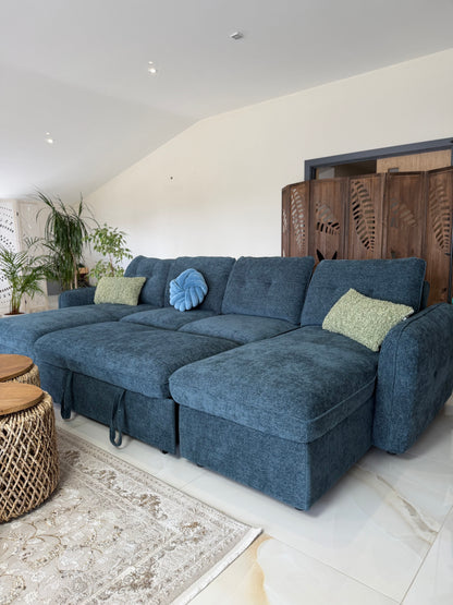 Moscow U Shaped Storage Sofa Bed - Blue