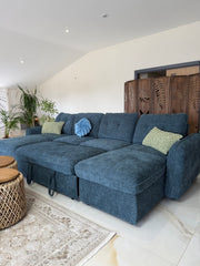 Moscow U Shaped Storage Sofa Bed - Blue