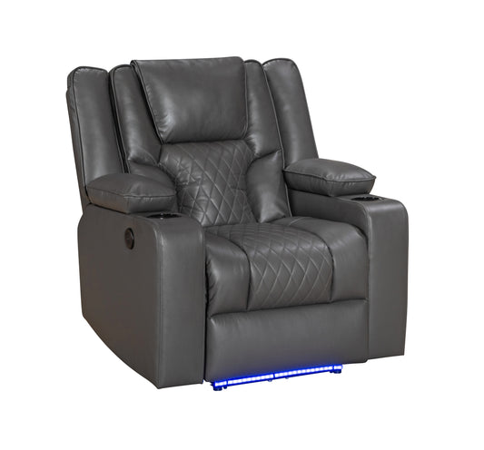 Orlando Electric Recliners Leather Arm Chair Grey - LED LIGHTS/USB PORTS