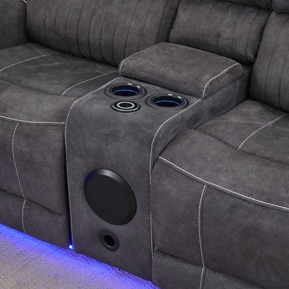 Geneva Pro Fabric Electric Recliner Sofas - Grey With Bluetooth/Cooling Cup-Holders/LED Lights (Copy)