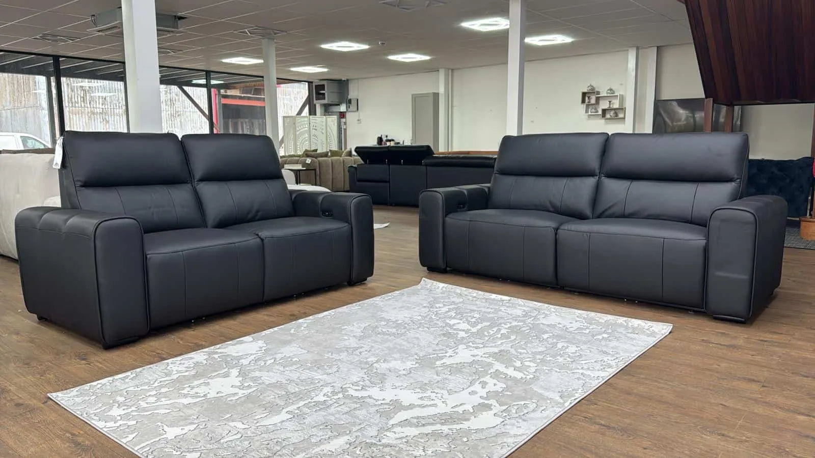 Bellagio Genuine Leather Electric Recliner 3+2 Seater Sofa - Black