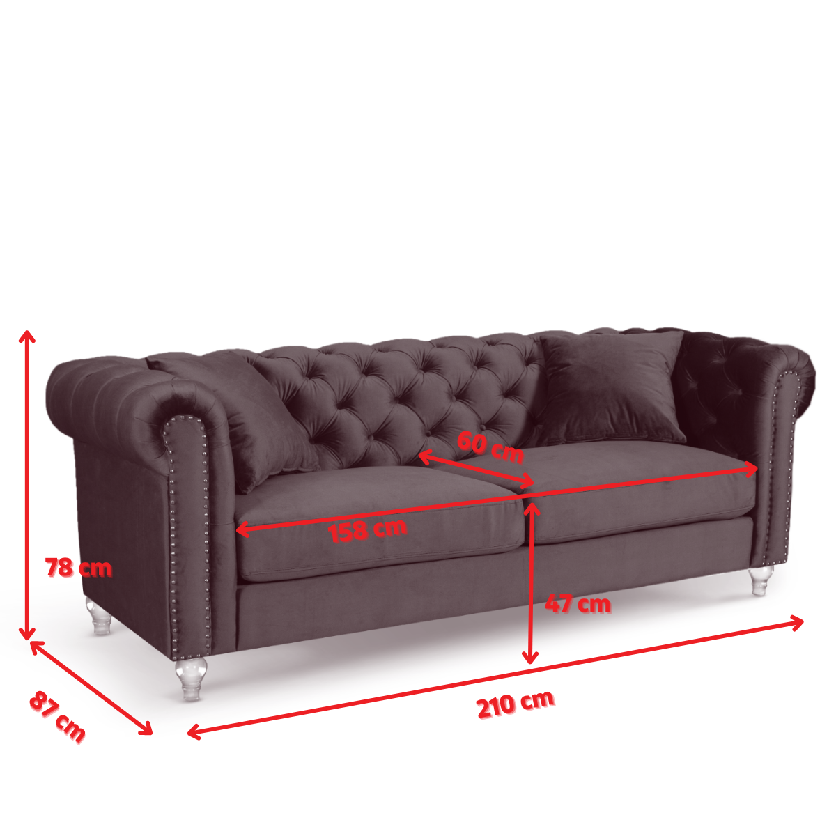Camden 3 Seater - Dimensions Diagram