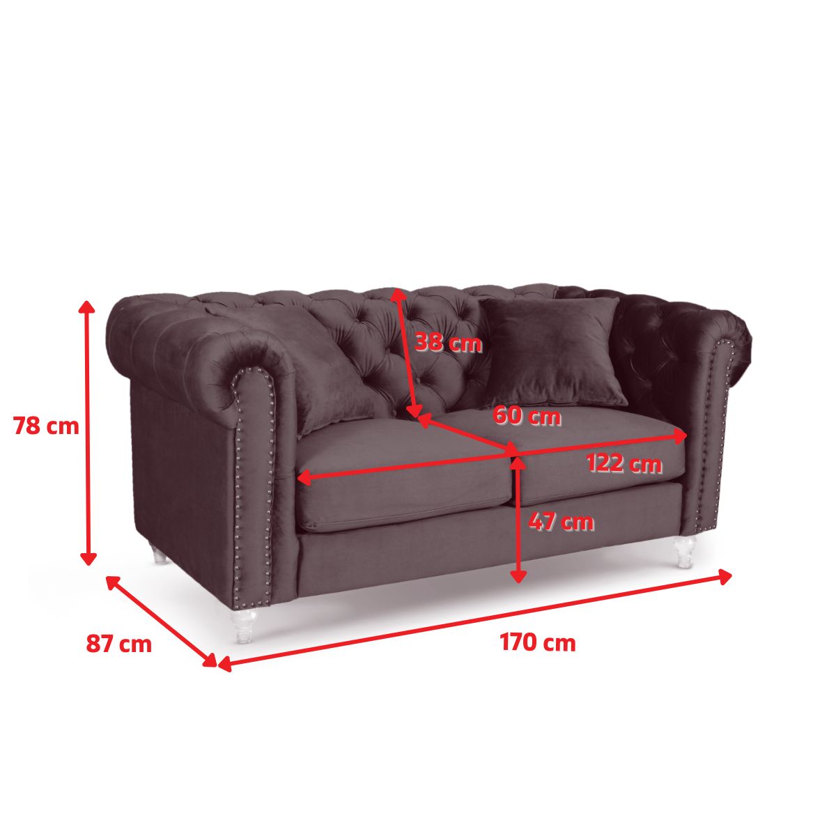 Camden 2 Seater - Dimensions Diagram