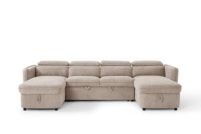 Capri U Shape Sofa Bed With Storage - Beige - Pull Out Sleeper