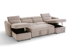 Capri U Shape Sofa Bed With Storage – Beige – Pull Out Sleeper