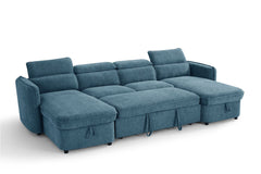 Capri U Shape Sofa Bed With Storage – Blue – Pull Out Sleeper