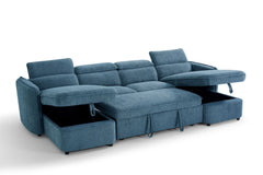 Capri U Shape Sofa Bed With Storage – Blue – Pull Out Sleeper