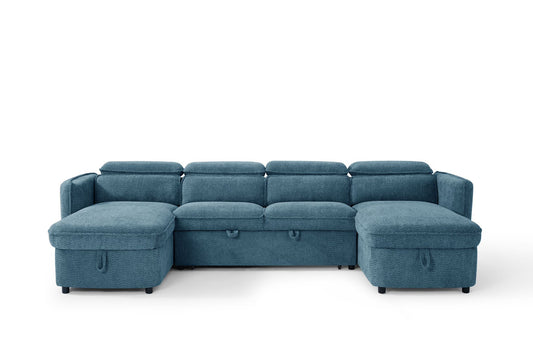 Capri U Shape Sofa Bed With Storage – Blue – Pull Out Sleeper