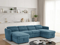 Capri U Shape Sofa Bed With Storage – Blue – Pull Out Sleeper