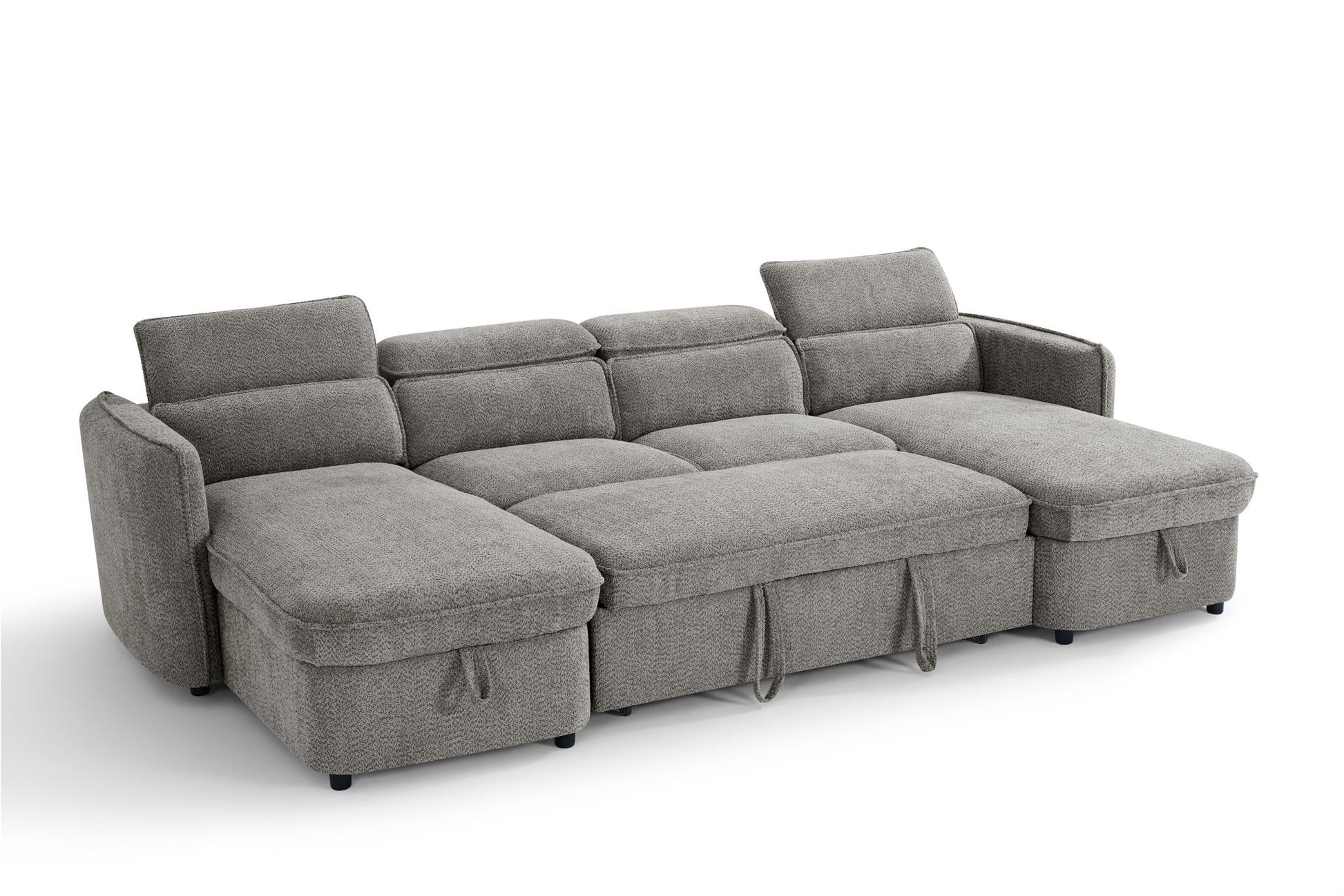 Capri U Shape Sofa Bed With Storage - Grey - Pull Out Sleeper