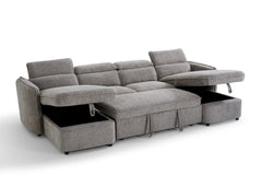 Capri U Shape Sofa Bed With Storage – Grey – Pull Out Sleeper