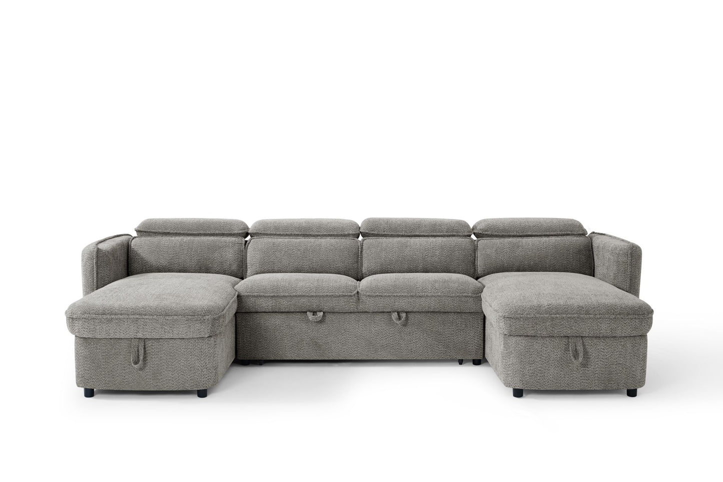 Capri U Shape Sofa Bed With Storage - Grey - Pull Out Sleeper